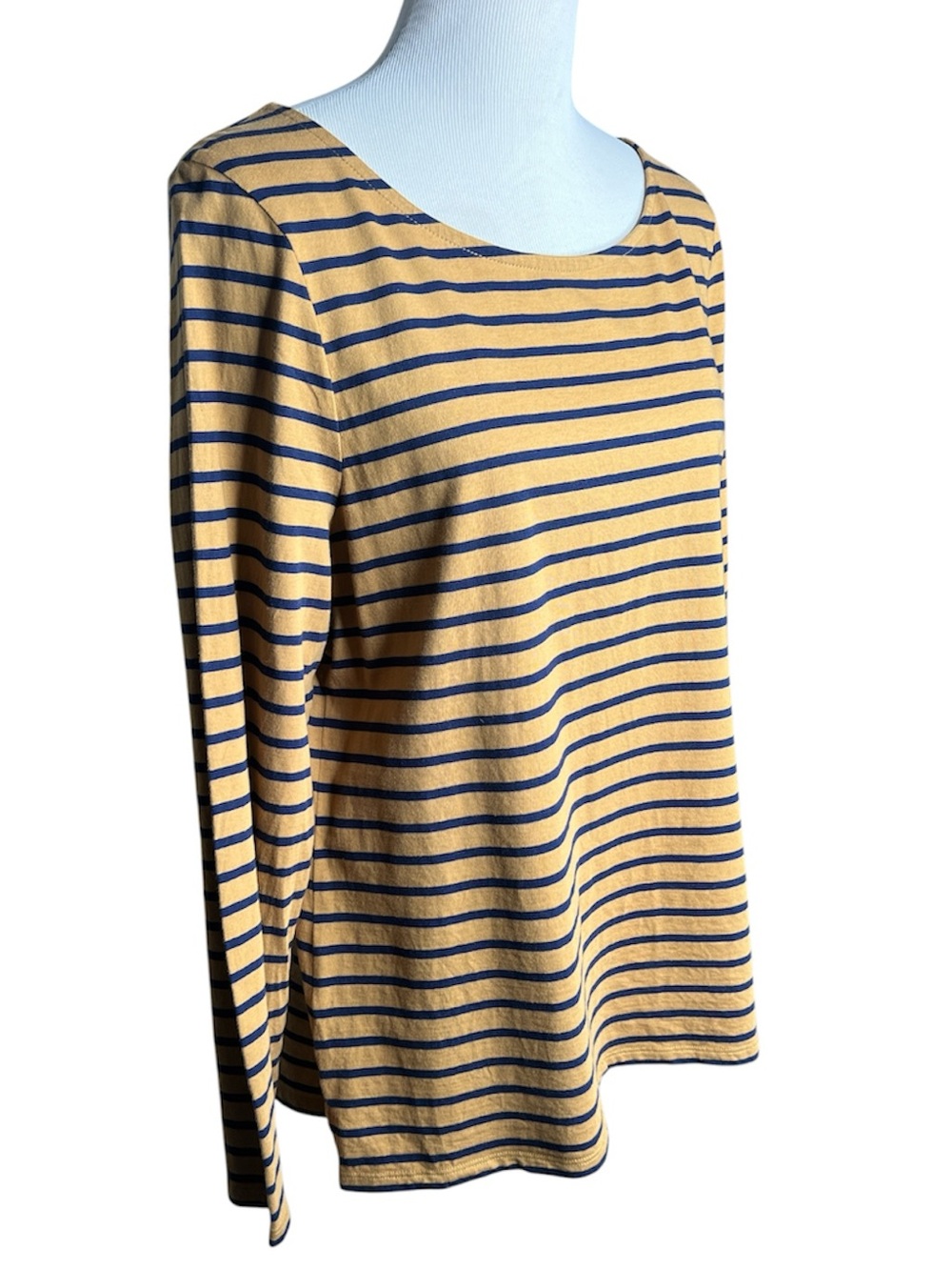 Boden Stripe Long Sleeve Top Cotton Blue & Khaki Casual Relaxed
